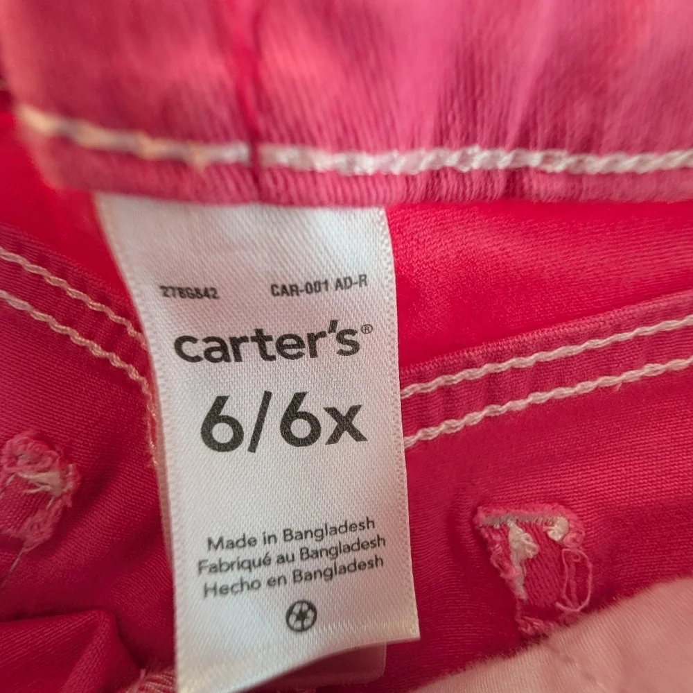 Carter's Girls Bright Pink Pants with Contrast Stitching Cotton Size 6/6X